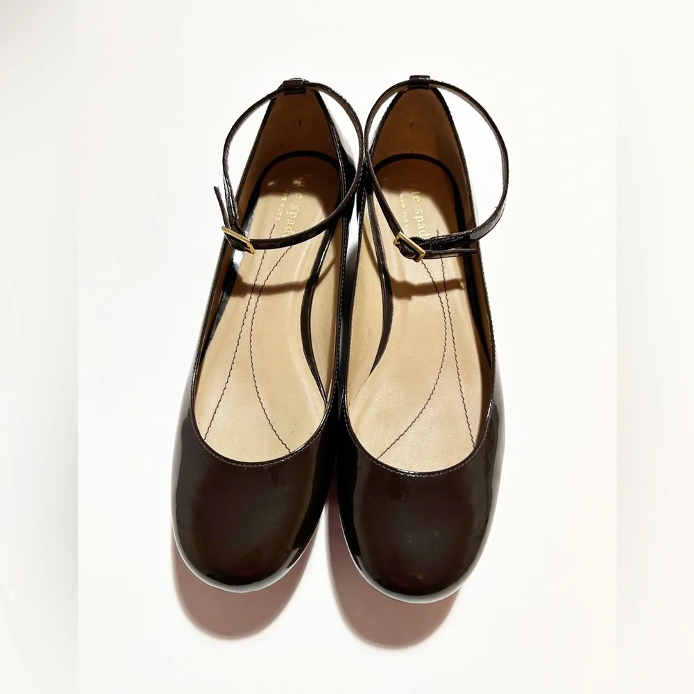 kate spade Black Patent Leather Ankle-Strap Platform Mary Janes